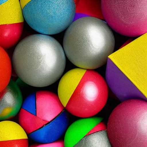 Prompt: cute arrangement of multicolored metal spheres in the shape of a cube, professional scientific technical photograph