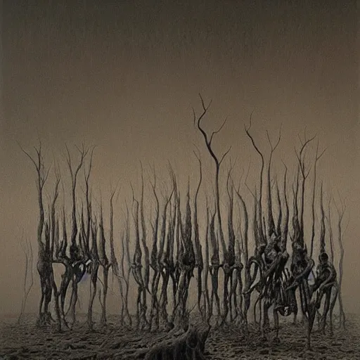 Prompt: grayscale art of skeletons on fire by Zdzislaw Beksinski