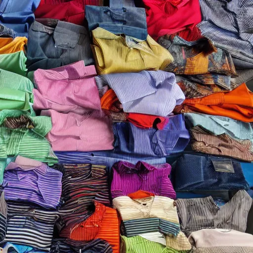 Image similar to a pile of complementary colored shirts