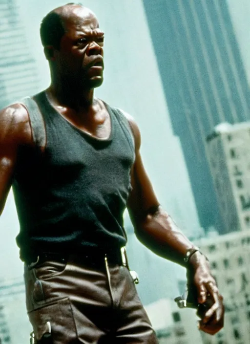 Prompt: film still of Samuel L Jackson as John McClane in Die Hard, 4k