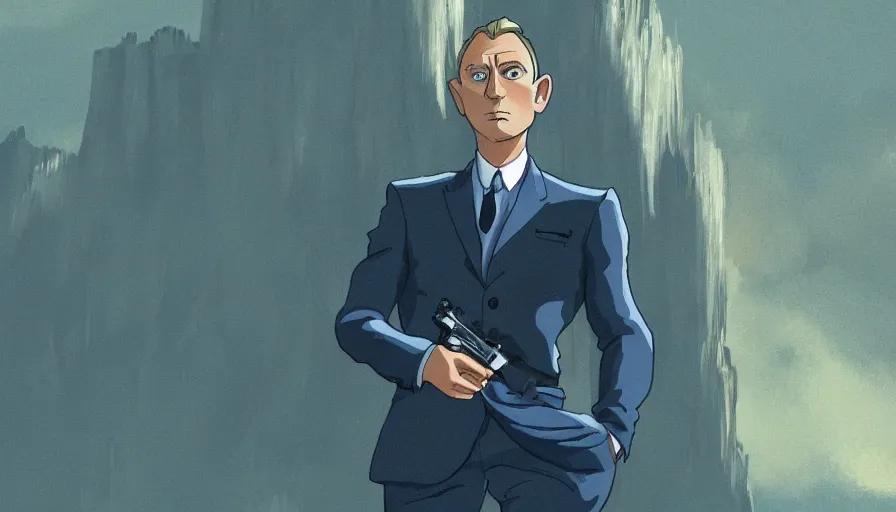 Prompt: a screenshot of daniel craig as james bond in ghibli style