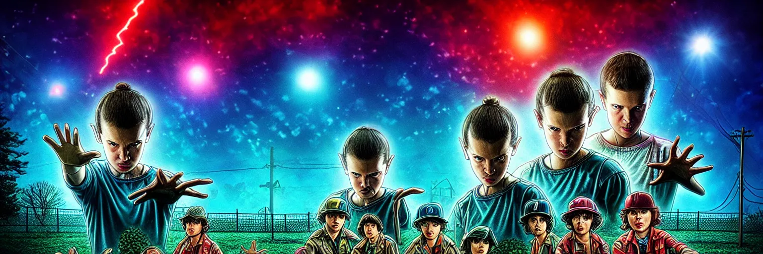 Image similar to ultra realistic stranger things poster, HD, HQ,