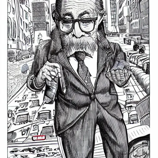 Image similar to The Artwork of R. Crumb and his Cheap Suit Jewish Superman, pencil and colored marker artwork, trailer-trash lifestyle