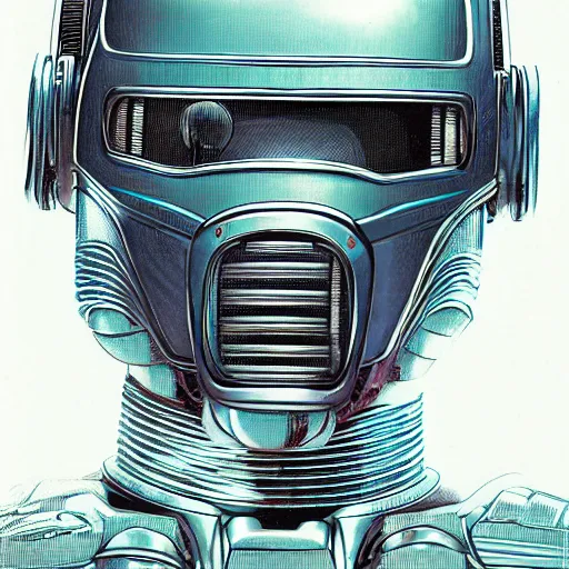 Image similar to portrait closeup of crazy robocop, symmetrical, cinematic colors, by yoichi hatakenaka, masamune shirow, josan gonzales and dan mumford, ayami kojima, takato yamamoto, barclay shaw, karol bak, yukito kishiro