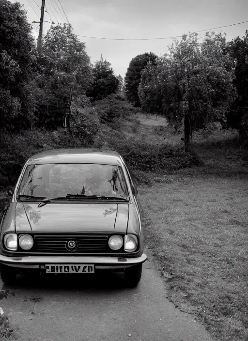 Image similar to vaz 2101, wide angle lens, in the style of the Dutch masters and Gregory Crewdson, dark and moody