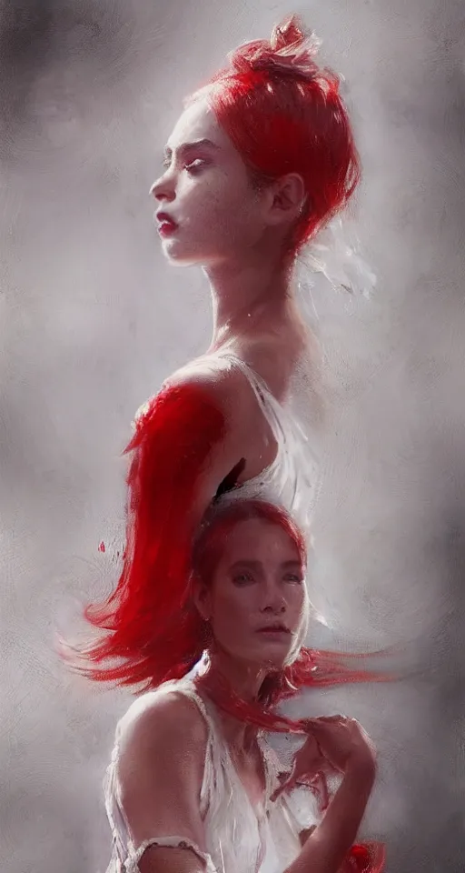 Prompt: A beuatiful portrait of a women in white and red dress by Greg Rutkowski, Sung Choi, Mitchell Mohrhauser, Maciej Kuciara, Johnson Ting, Maxim Verehin, Peter Konig, Bloodborne, 8k photorealistic, cinematic lighting, HD, high details, dramatic, dark atmosphere, trending on artstation