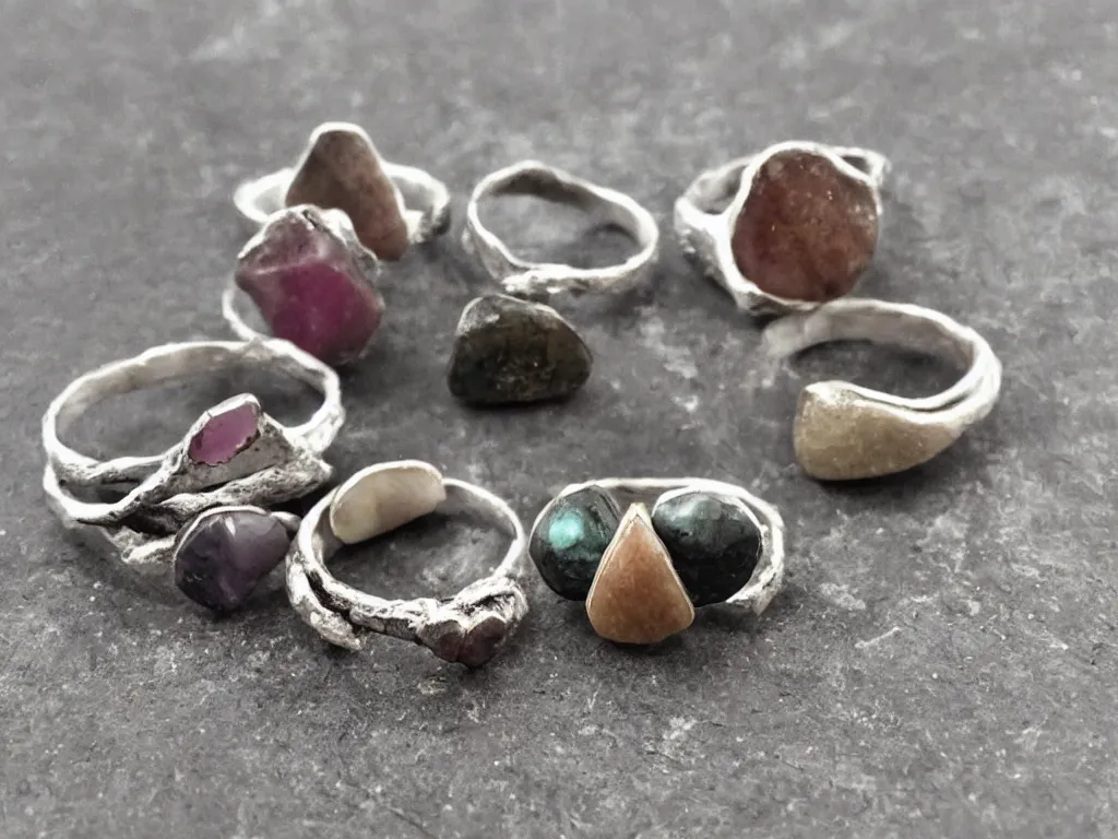 Image similar to rustic hand made rings hand crafted from silver and natural gemstones