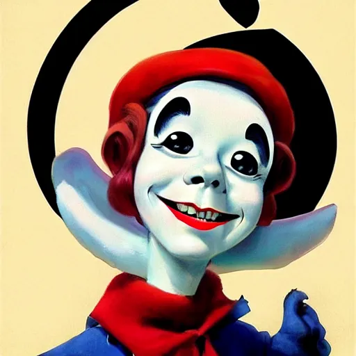 Image similar to a smiling mime, portrait, digital art, trending on artstation, vintage, retrofuturism, art by marc davis, marc davis artwork, poster