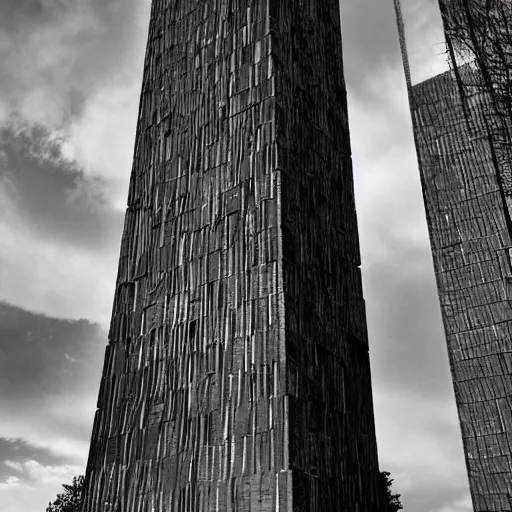 Image similar to a sci - fi brutalist monument built in brutalism architecture, unique geometry, so tall it pierces the heavens, photography