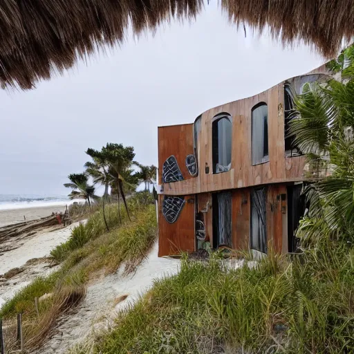 Prompt: biopunk house in beach