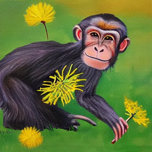 Image similar to a monkey painting dandelions