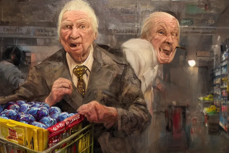 Prompt: john madden as a contestant on supermarket sweep, old elder expressive male face, grocery store, ethereal details, night, cinematic lighting, hyper - detailed, maximalist, trending on artstation, cgsociety, 8 k, high resolution, in the style of faiza maghni, david ligare, flora borsi, daniel gerhartz, elena masci