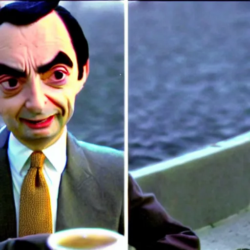 Prompt: mr bean epic anime fight against pee-wee herman