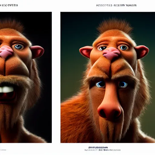 Image similar to a high resolution render symetric of individual character from ice age 3 movie, by johannen voss by david cronenberg by francis bacon by peter kemp by octane render blender 8 k isometric dof neon colours