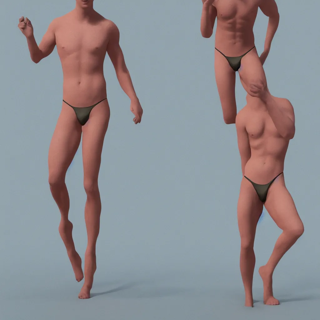 Image similar to full body male on a swimsuit photographed by liselotte habets with juno birch make up, digital art, redshift render, hyperrealistic