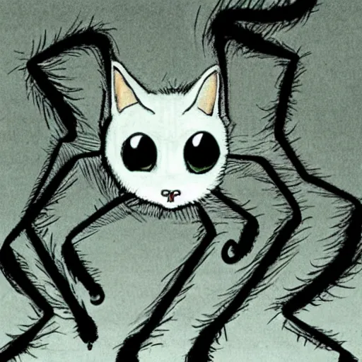 Prompt: a cat with spider legs and a thousand eyes, walking towards camera, highly detailed, by junji ito.