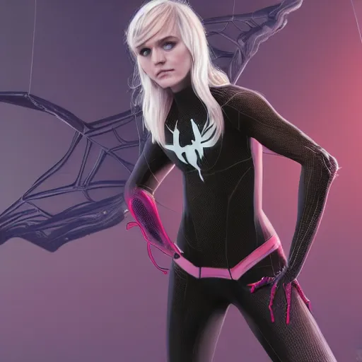 Image similar to young michellepfeiffer as spider - gwen, fantasy, intricate, elegant, highly detailed, digital painting, artstation, concept art, smooth, sharp focus, contemporary fashion shoot, by edward robert hughes, annie leibovitz and steve mccurry, david lazar, jimmy nelsson, extremely detailed, hyperrealistic, perfect face, octane render