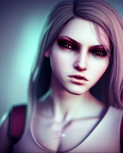 Prompt: realistic concept of a young female game character with triangle in place of a mouth, detailed portrait, bokeh. 8k, sharp high quality photo