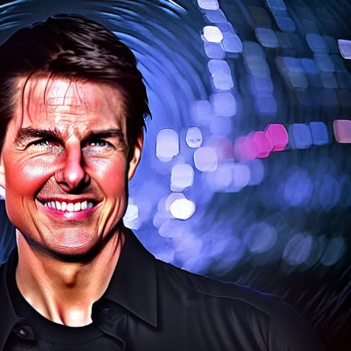 Prompt: “Tom Cruise, beautiful, Magic FX, red blue colors, lights, bokeh, highly detailed portrait, photorealistic, ultra detailed”