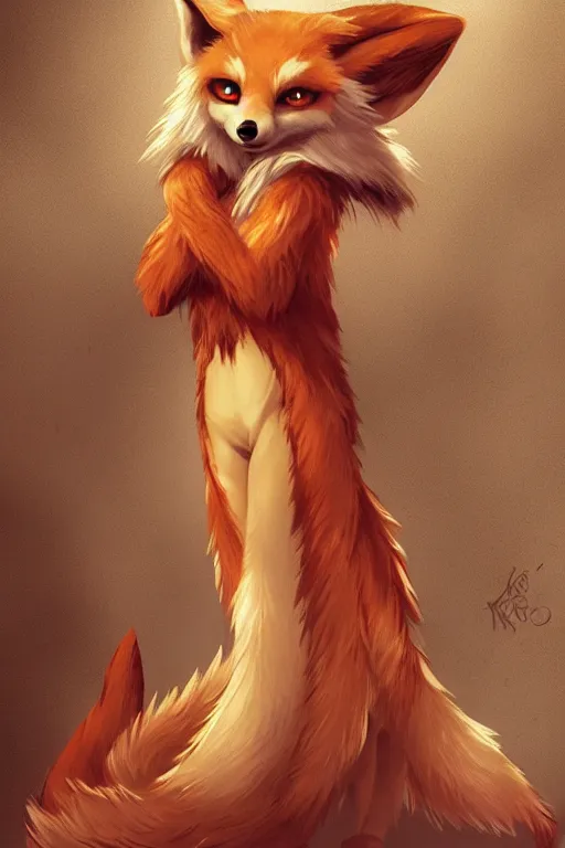 Image similar to an anthropomorphic medieval fox with a fluffy tail, backlighting, trending on artstation, digital art, furry art, trending on furaffinity, fantasy art, by kawacy