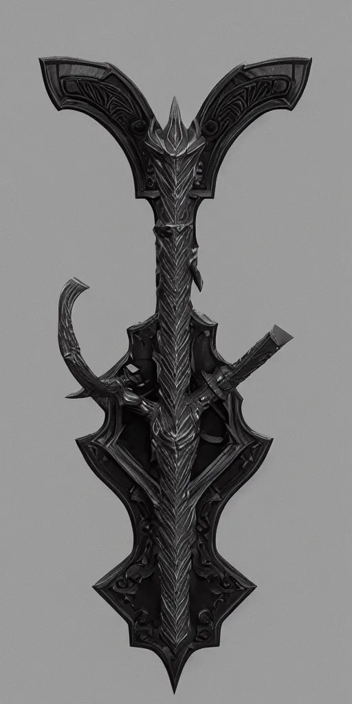 Image similar to a black and silver axe skull crest, ornament, weapon, a 3 d render by dom qwe, trending on polycount, artstation, hard surface modeling, zbrush, symmetry