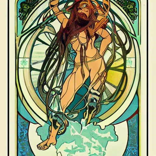 Image similar to Samus Aran by Alphonse Mucha