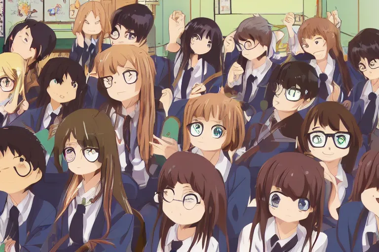 a beautiful picture of people in classroom, anime,, Stable Diffusion