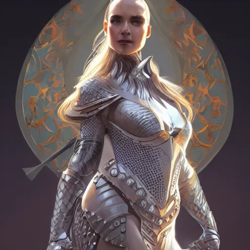 Image similar to portrait of bella poarch wearing a skintight knight armor, intricate, elegant, highly detailed, digital painting, artstation, concept art, smooth, sharp focus, illustration, art by artgerm and greg rutkowski and alphonse mucha, 8 k