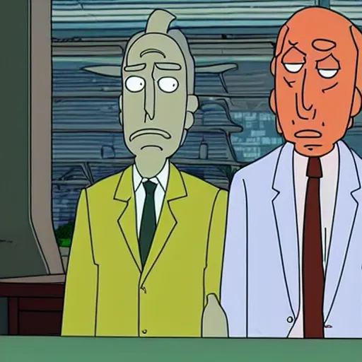 Prompt: still image of saul goodman as a character in rick and morty