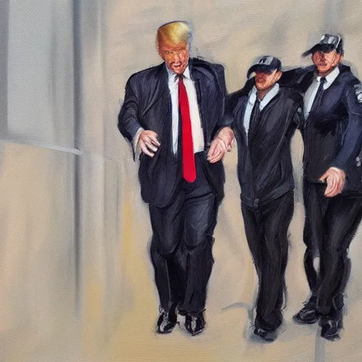 Prompt: fbi agents arresting donald trump, oil painting, in the style of artstation