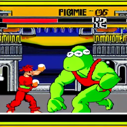 Image similar to street fighter super nintendo fight between kermit and captain planet marketplace background