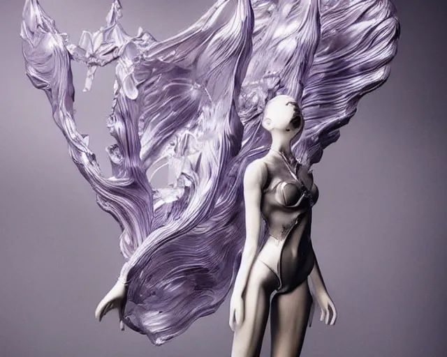 Image similar to Iris Van Herpen isolated magical girl vinyl figure, figure photography, romantic undertones, anime stylized, high detail, ethereal lighting - H 640