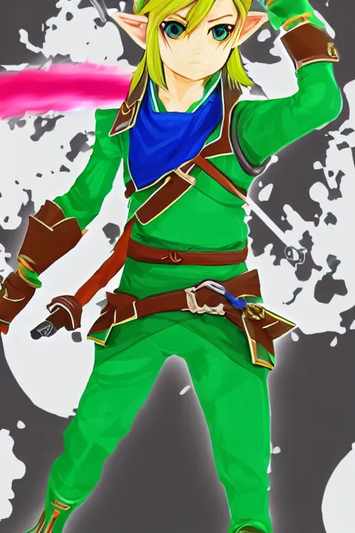 Prompt: an in game portrait of link from genshin impact, genshin impact art style.