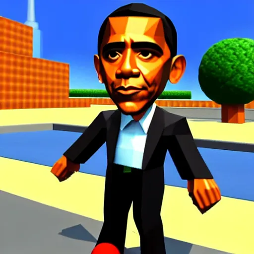 Prompt: barack obama stars in a 3 d platformer released in 1 9 9 8 for the nintendo 6 4. low poly.