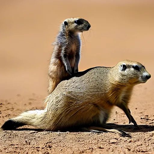 Prompt: Prairie dog riding an Emus to battle