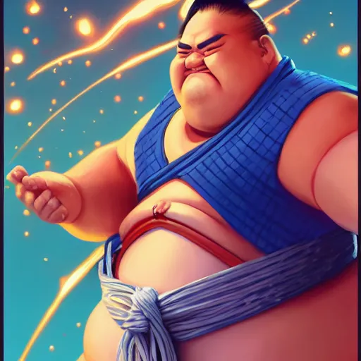 Prompt: a sumo ringe that is also a ninja lightning god with sparkles on the hands, sumo pose, 3d game fanart behance hd by Jesper Ejsing, by RHADS, Makoto Shinkai and Lois van baarle, ilya kuvshinov, rossdraws global illumination, 90s, concept