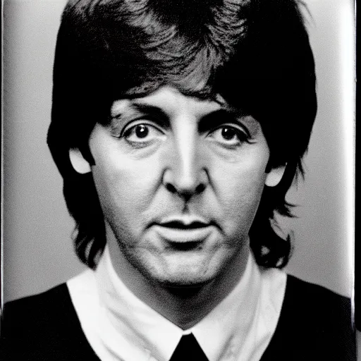 Image similar to Polaroid Portrait of 1970s Paul McCartney, taken in the 1970s, photo taken on a 1970s polaroid camera, grainy, real life, hyperrealistic, ultra realistic, realistic, highly detailed, epic, HD quality, 8k resolution, body and headshot, film still, front facing, front view, headshot and bodyshot, detailed face, very detailed face, by Andy Warhol