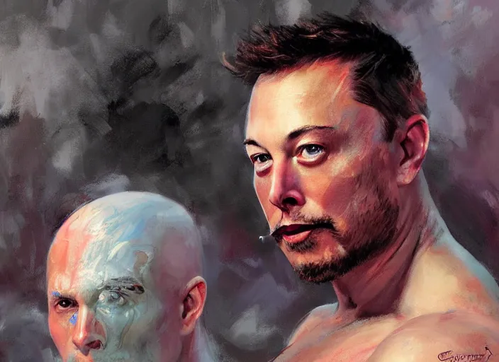 Prompt: a highly detailed beautiful portrait of elon musk as kratos, by gregory manchess, james gurney, james jean