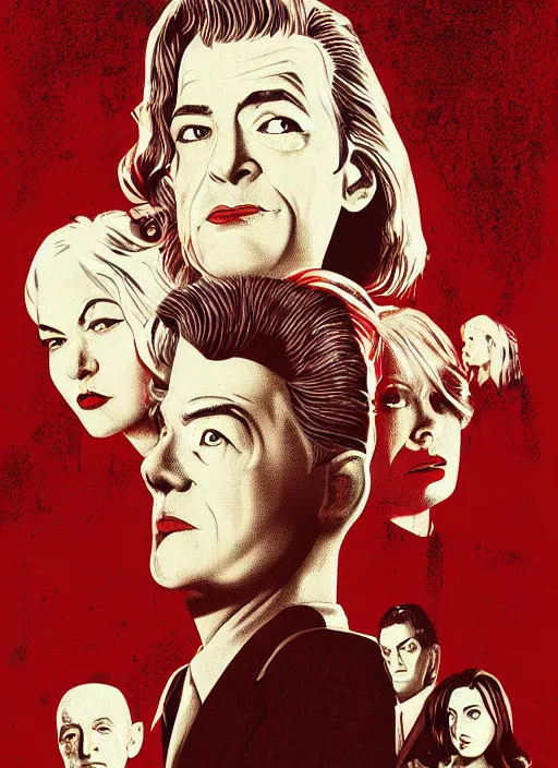 Prompt: twin peaks movie poster art by gary pullin