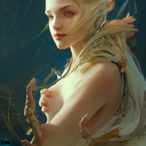 Image similar to cat, fantasy, intricate, elegant, highly detailed, digital painting, artstation, concept art, matte, sharp focus, illustration, art by artgerm and greg rutkowski and alphonse mucha