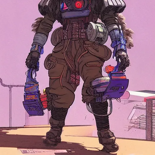 Prompt: Hector. Apex legends nimble cyberpunk kickboxer. Concept art by James Gurney and Mœbius.