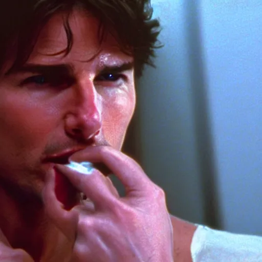 Image similar to Tom Cruise removing his eyeball in Eyes Wide Shut (1999)