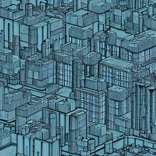 Image similar to dystopian city in the style of dr woo, thing line, single needle, monochromatic, 8 k