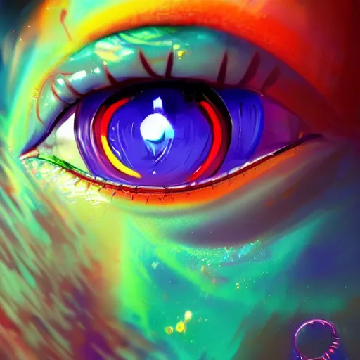 Image similar to Electronic Eye, colorful, fantasy, vivid colors, concept art, sharp focus, digital art, Hyper-realistic, 4K, Unreal Engine, Highly Detailed, HD, Dramatic Lighting by Brom, trending on Artstation