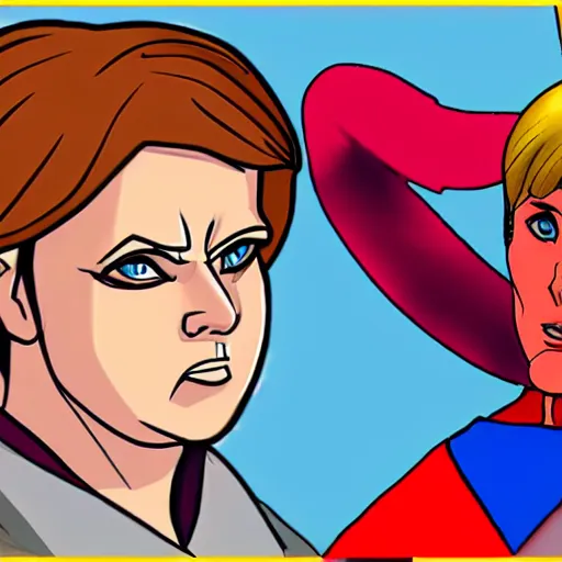 Image similar to a JoJos Bizzarre Adventure character looking like angela merkel, color scheme