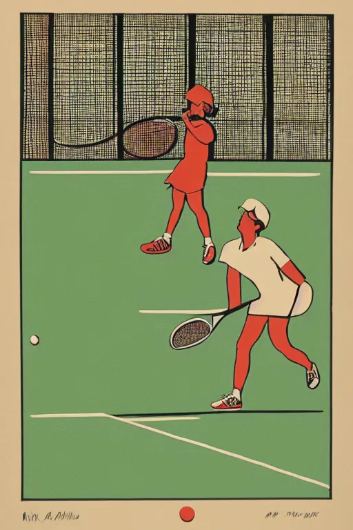 Image similar to a of a tennis match by Max Bill. Screen Printed. Paper texture