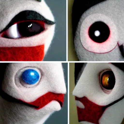 Image similar to creepy felt solo with realistic eyes