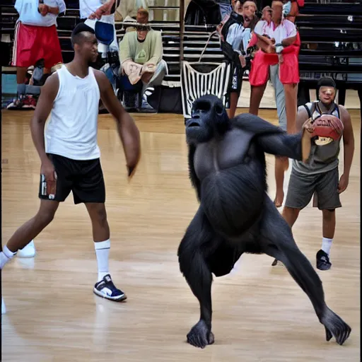 Prompt: harambe playing basketball