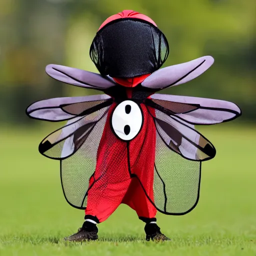 Image similar to sports team mascot, bug fly mascot costume, cocroach, the house fly, football mascot, anthropomorphic horsefly bug HD official photo, high quality costume