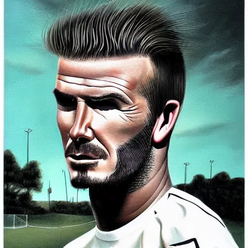 Image similar to beautiful lifelike painting of david beckham human horse centaur soccer star, majestic cinematic, hyperreal detailed facial features and uv lighting, art by ed roth and basil wolverton